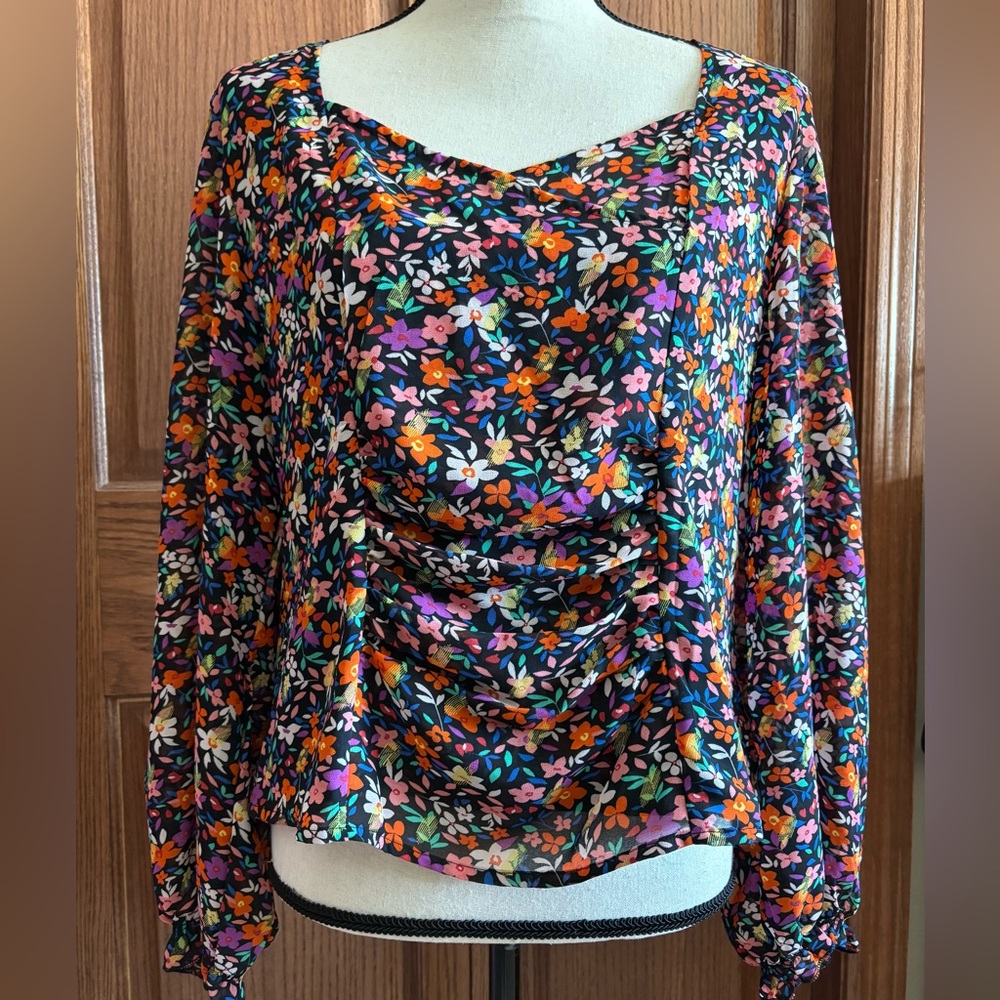 Chiffon V-Neck Pleated Blouse - New w/o Tags
